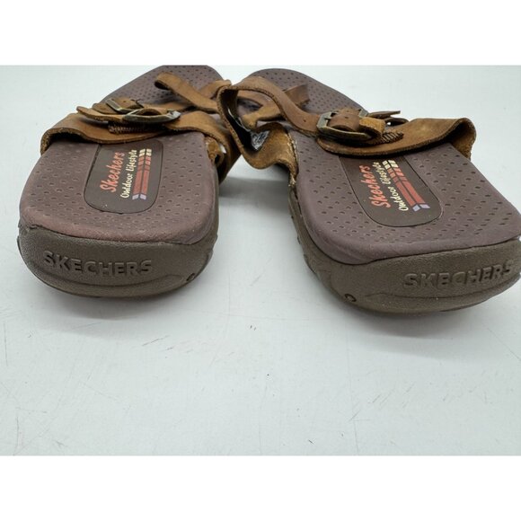 Skechers Women's Reggae Caribbean Slip On Sandal Cross Buckle Sz 8 Brown Leather - Picture 7 of 11